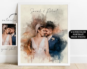 Custom Watercolor Couple Portrait From Photo Personalized Mothers Day Gift For Her Anniversary Gift For Girlfriend Couple Gift For Boyfriend