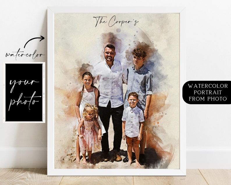 Family Portrait, Family Watercolor Portrait, Painting from Photo, Custom Family Portrait, Personalized Family Print, Portrait from Photo image 5