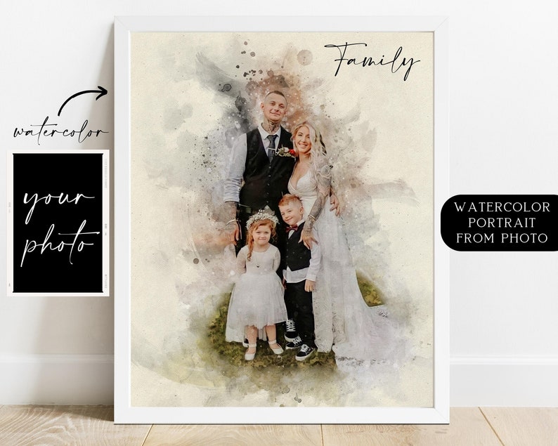 Family Portrait, Family Watercolor Portrait, Painting from Photo, Custom Family Portrait, Personalized Family Print, Portrait from Photo image 7