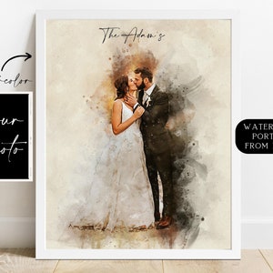 Couple Portrait, Watercolor Portrait from Photo, Wedding Anniversary Gift for Him, Couple Gift, Wedding Gift, Gift for Wife Husband