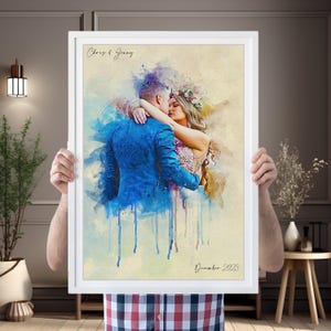 Couple Portrait, Wedding Gift for Couple, 1st Anniversary Gift Personalized, Watercolor Portrait Painting from Photo, Engagement Gift Couple
