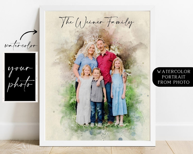 Family Portrait, Family Watercolor Portrait, Painting from Photo, Custom Family Portrait, Personalized Family Print, Portrait from Photo image 6