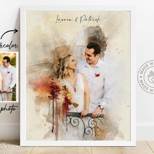 Personalized Watercolor Portrait from Photo, Anniversary Gift for Him, Custom Portrait, Wedding Gift, Gift for Wife Husband, Couple Print image 1