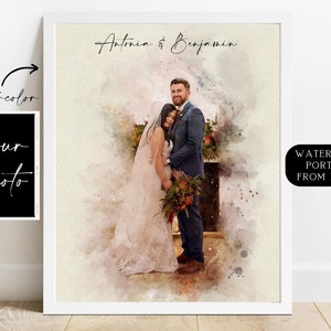 Wedding Anniversary Gift for Him Husband Boyfriend, 1st Anniversary Gift for Him, Couple Portrait Watercolor Portrait Painting from Photo