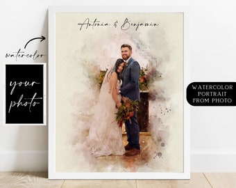 Wedding Anniversary Gift for Him Husband Boyfriend, 1st Anniversary Gift for Him, Couple Portrait Watercolor Portrait Painting from Photo