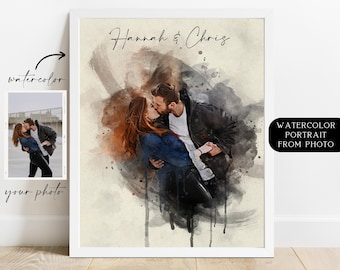 1st Anniversary Gift for Boyfriend, Engagement Gift, Couple Portrait Wedding Gift, Personalized Watercolor Portrait Painting from Photo