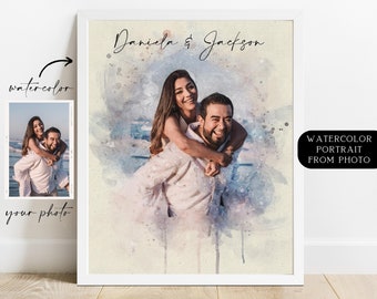 Boyfriend Birthday Gift, Watercolor Portrait from Photo, Couples Portrait, Wedding Anniversary Gift for Him, Couples Gift, Gift for Him