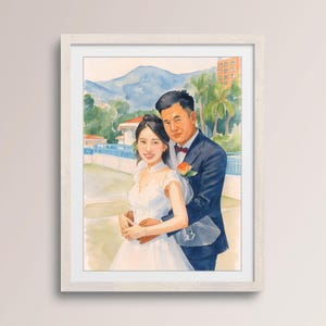 Mini Hand-Drawn Watercolor Couple Portrait, Unique Wall Art Gift for Husband Wife, 1st Anniversary Gift, Wedding Keepsake, Hand-Painted
