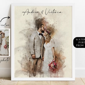 Personalized Watercolor Portrait from Photo, Anniversary Gift for Him, Custom Portrait, Wedding Gift, Gift for Wife Husband, Couple Print image 5