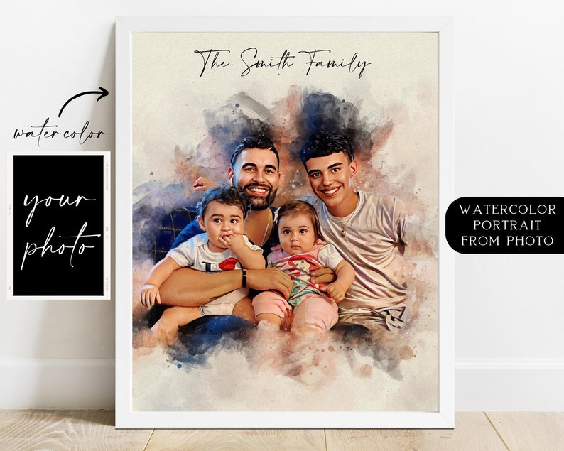 Family Portrait, Family Watercolor Portrait, Painting from Photo, Custom Family Portrait, Personalized Family Print, Portrait from Photo image 1