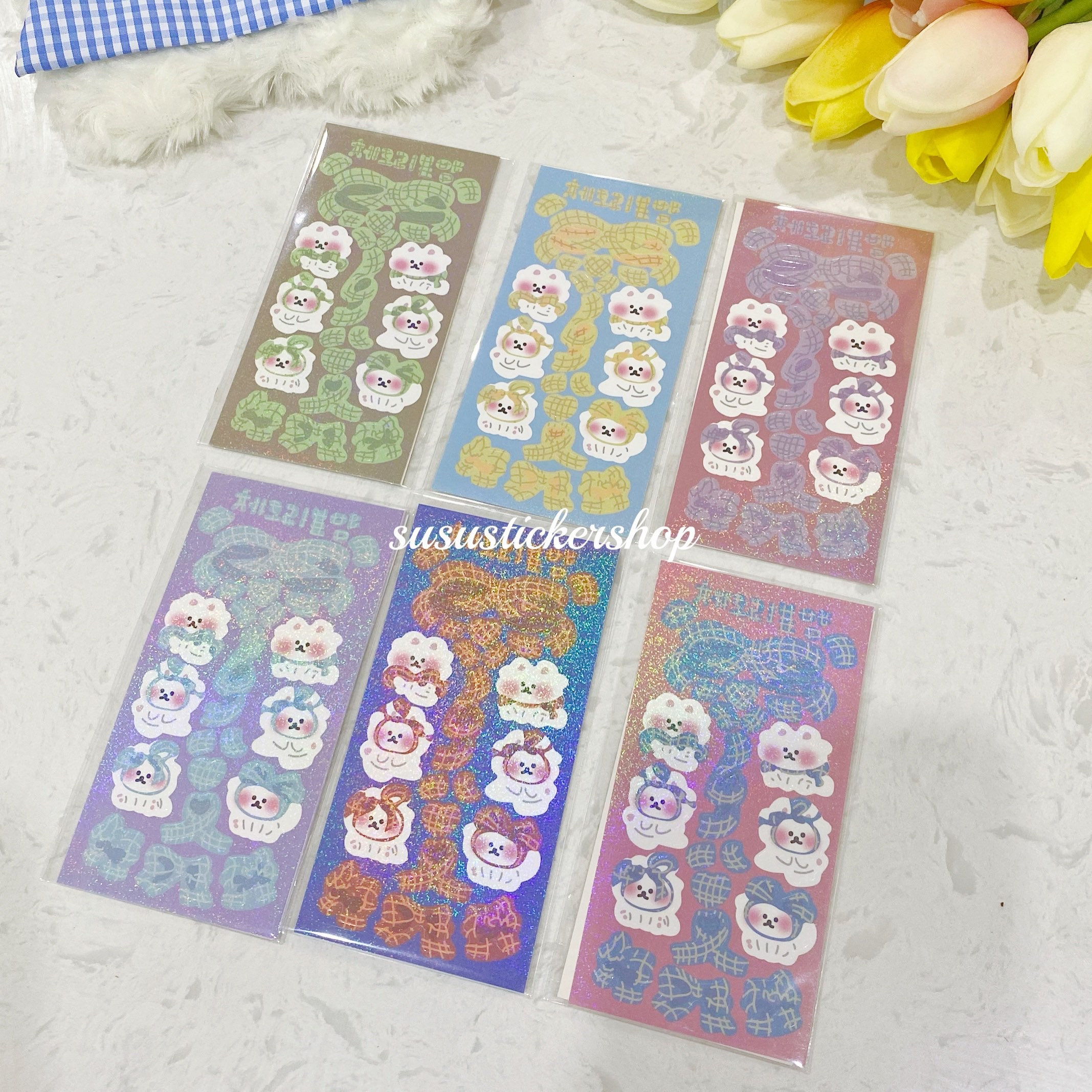 Holographic Cute Shiny Plaid Ribbon Stickers Polcos Korean