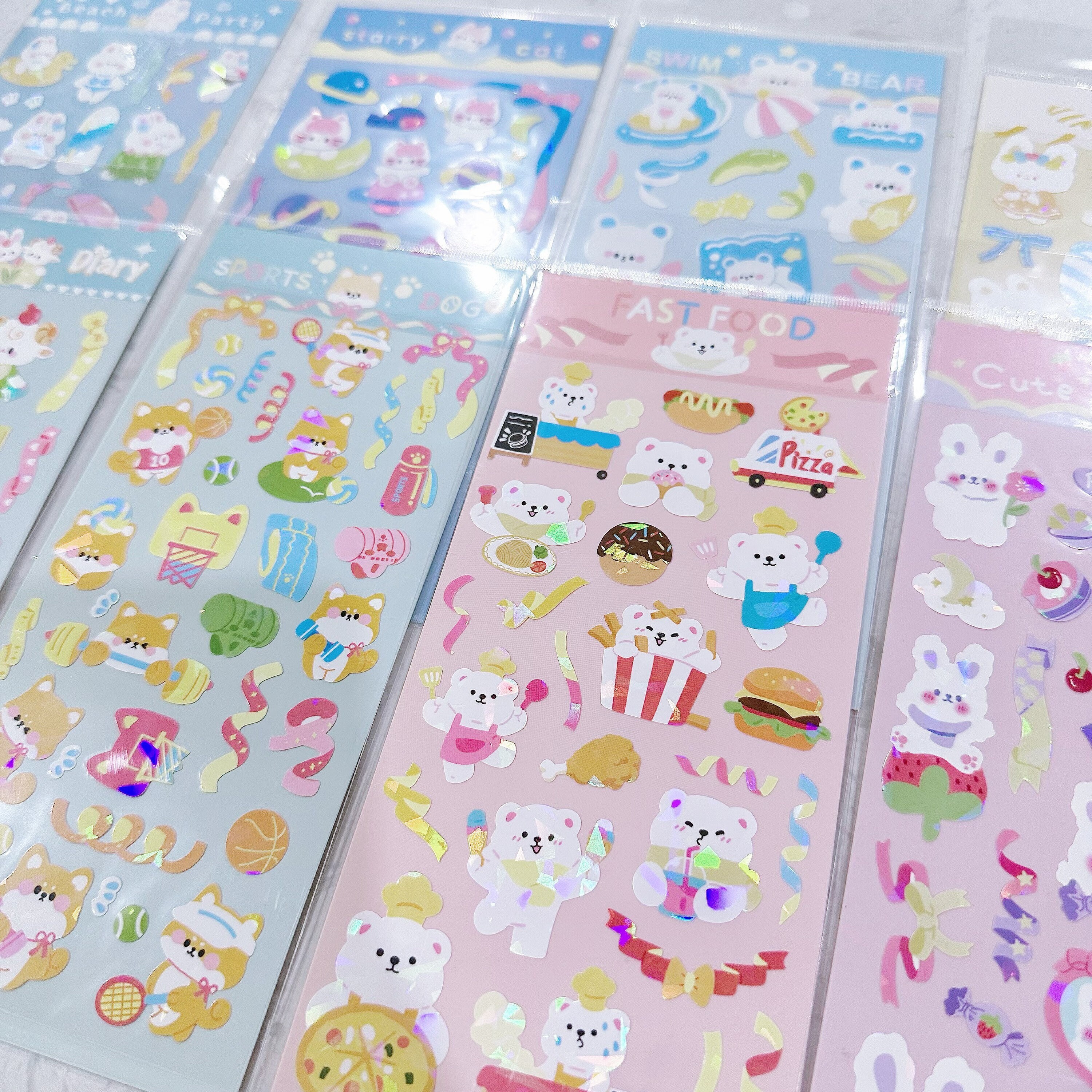 Kawaii Kpop Polco Holographic Bear Rabbit Cute Sticker Sheet stary