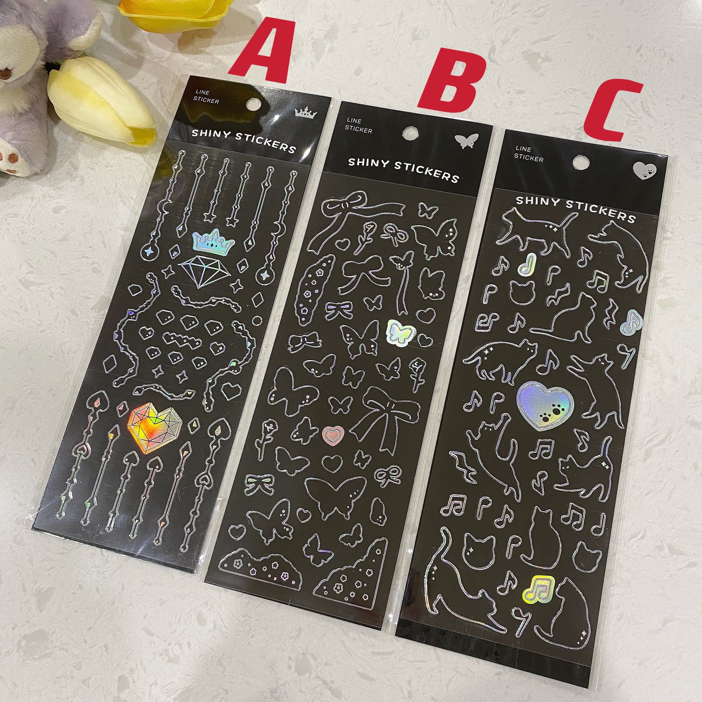 Holographic Shiny Silver Gold Line Outline Korean Kpop Decor Toploader  Stickers Sticker Sheet Glittery Scrapbooking Journaling Photo Decora 