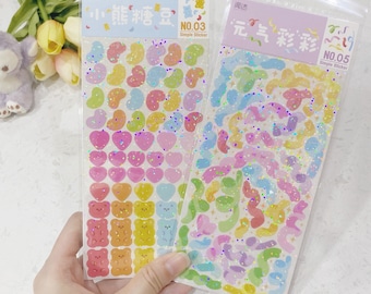 Sparkly holographic ribbon gummy bear jellybean jelly candy polco decoration toploaders stickers journaling