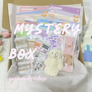 Mystery stationary sticker box | memo sheets washi tape cute kawaii korean asian bear rabbit  goodies journal journaling polco toploaders