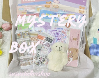 Mystery stationary sticker box | memo sheets washi tape cute kawaii korean asian bear rabbit  goodies journal journaling polco toploaders