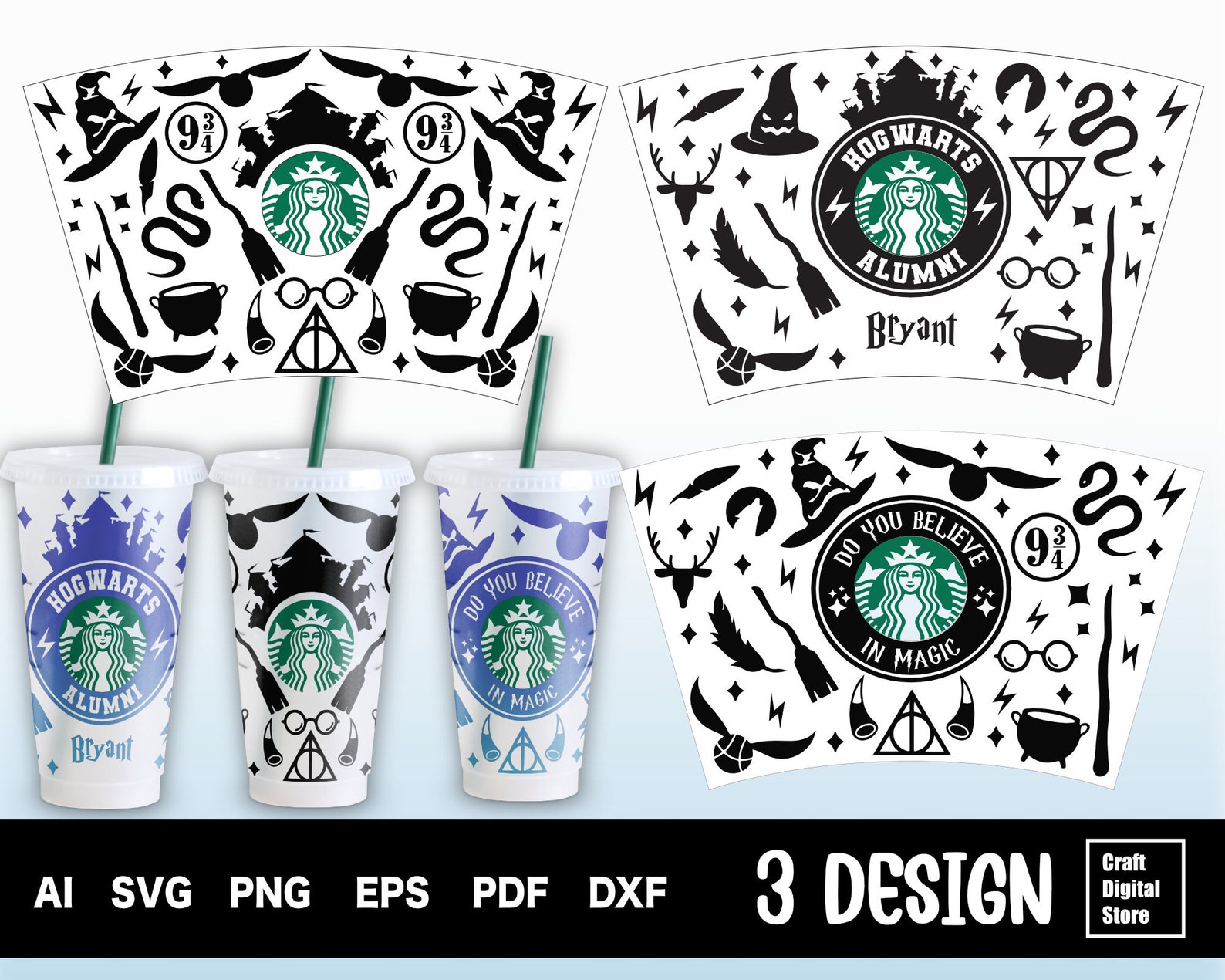 BUNDLE Harry Potter Inspired Starbucks Cup SVG Personalized | Etsy
