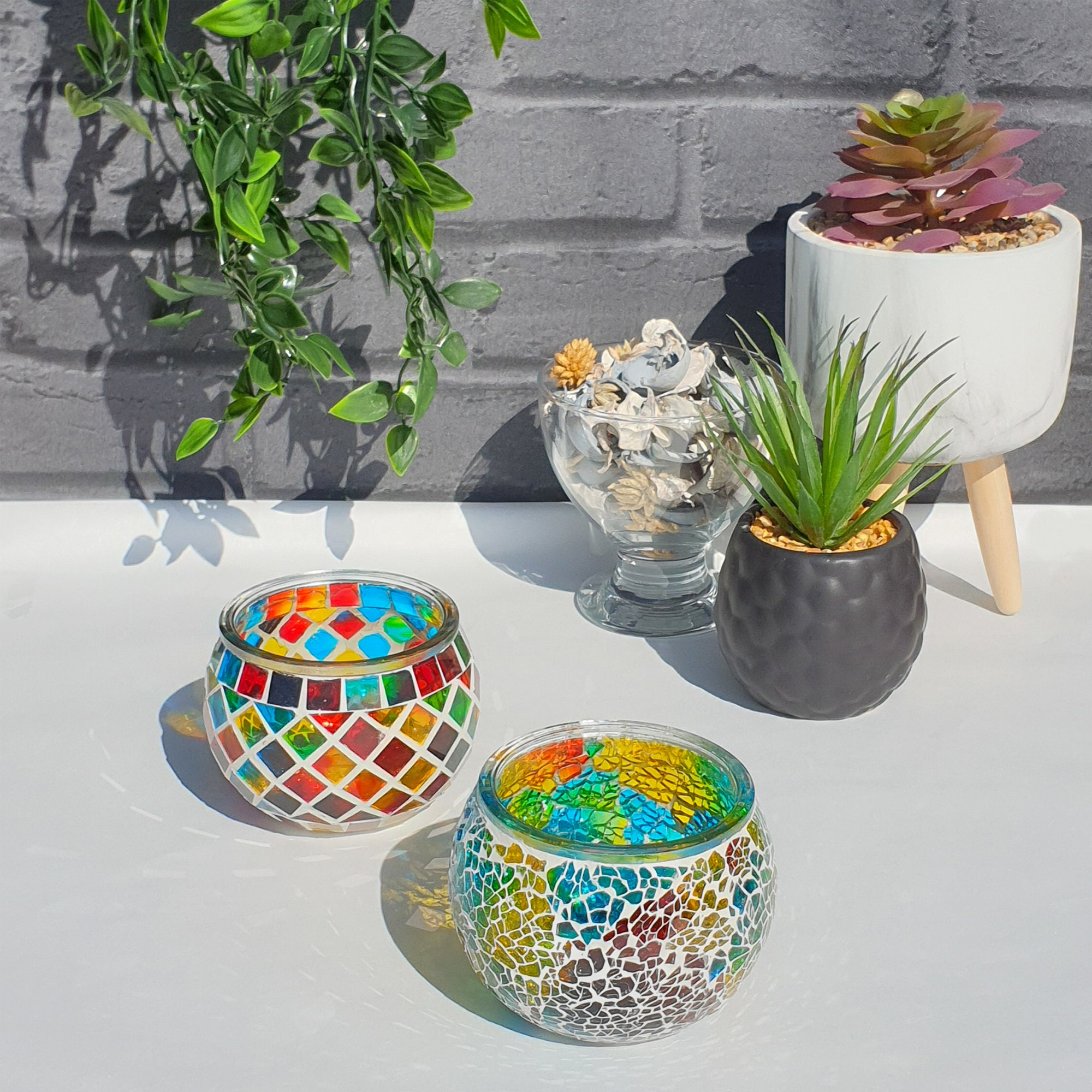 Mosaic Tea Light Holder Glass Jar With 1 Glo Wax Tea Light Etsy UK