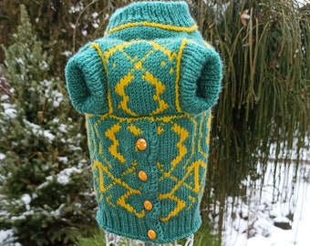 Pull pour chien au crochet turquoise et jaune, pull au crochet, vêtements pour petits chiens, pull pour chat au crochet, pull pour chat au crochet