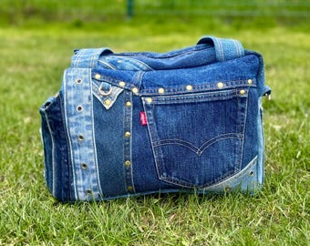 Handmade Denim Dog Carrier | Upcycled Jeans Pet Carrier Bag | Small Dog Travel Tote | Eco-friendly Pet Travel Bag