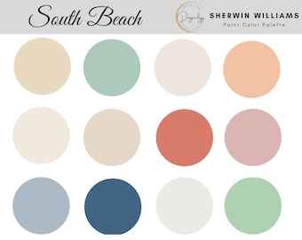 South Beach Paint Color Scheme, Premade Paint Palette, Sherwin Williams, Digital Download, E-Design, Virtual Design, Interior Design