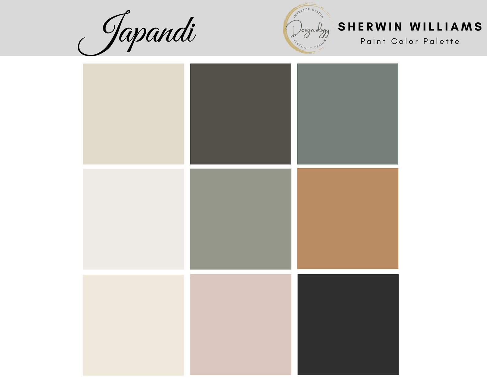 Japandi Paint Color Scheme, Premade Paint Palette, Sherwin Williams
