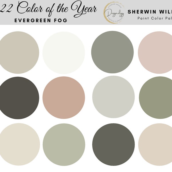 2022 Farbe des Jahres, Evergreen Nebel Farbschema, vorgefertigte Farbpalette, Sherwin Williams, Digitaler Download, Interior Design