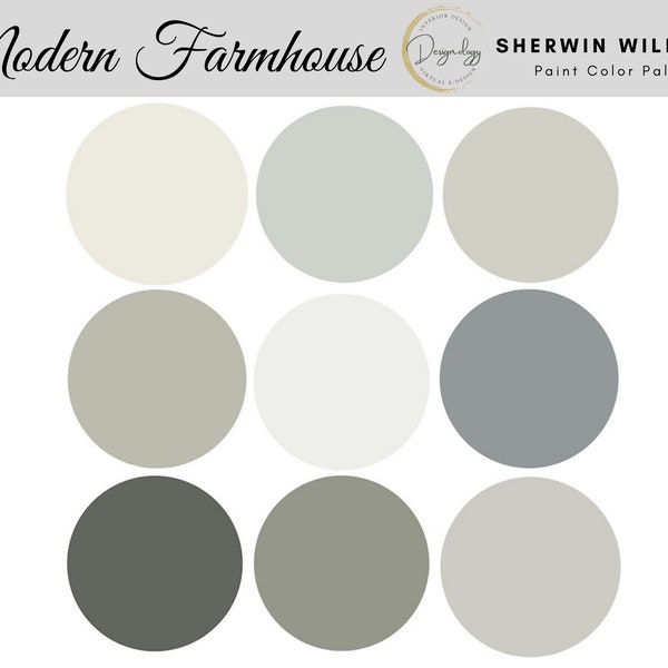 Modern Farmhouse Paint Color Scheme, Premade Paint Palette, Sherwin Williams, Téléchargement numérique, E-Design, Design virtuel, Design d’intérieur