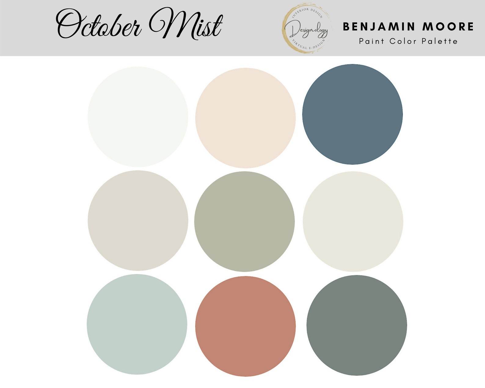 October Mist Paint Color Scheme, Premade Paint Palette, Benjamin Moore