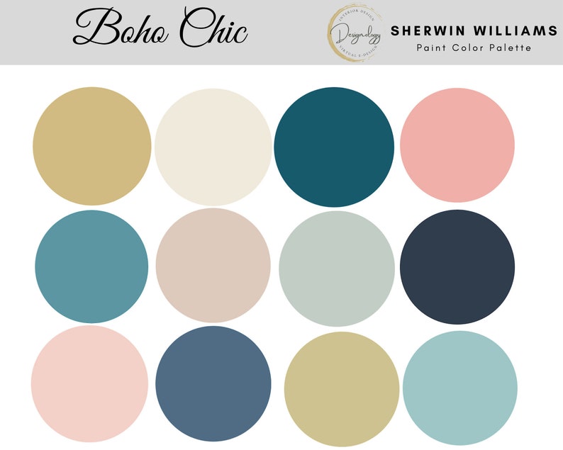 Boho Chic Paint Color Scheme, Premade Paint Palette, Sherwin Williams, Digital Download, E-Design, Virtual Design, Interior Design image 1