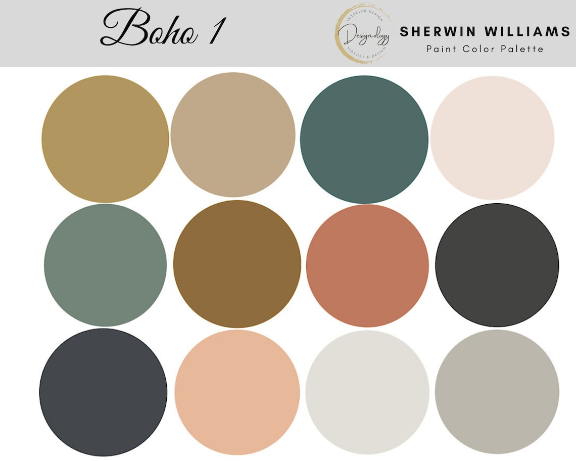 Boho 1 Paint Color Scheme, Premade Paint Palette, Sherwin Williams