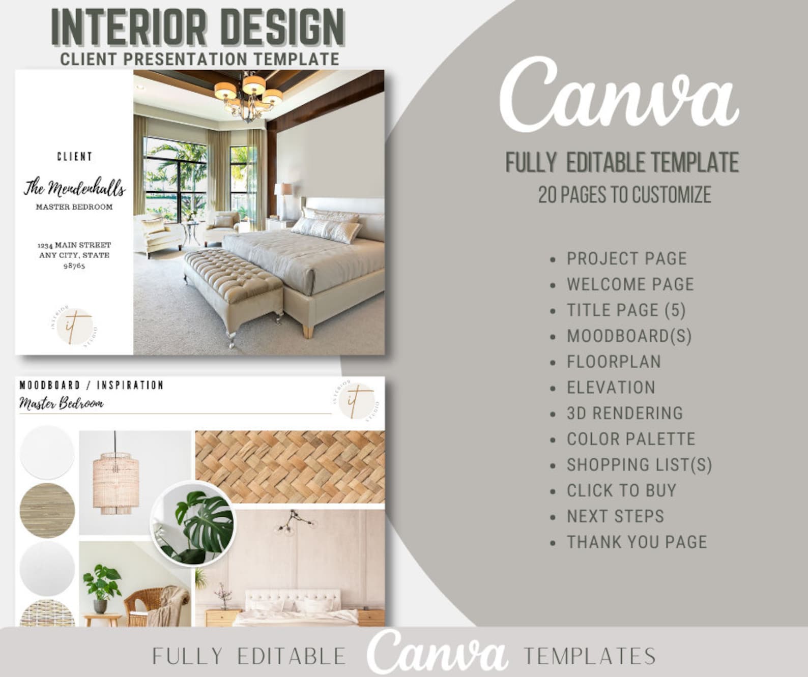 Virtual Interior Design Client Presentation Template, Canva Template ...