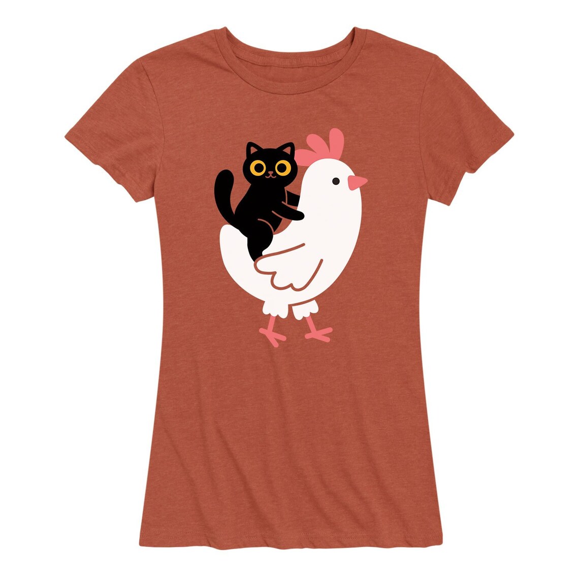 cat riding chicken shirt