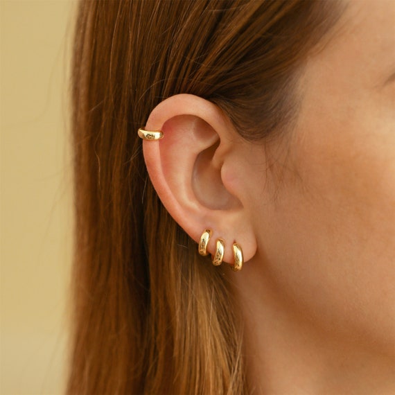 Ahead of the Curve Hoop Earrings: Thick Open Ended Gold Hoops – taudrey