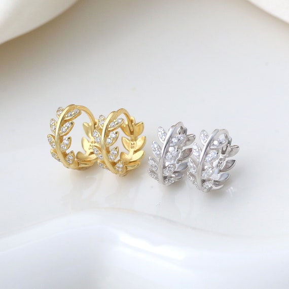 Olive leaf hoop earrings deals
