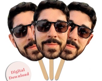 Face on A Stick Digital File Photobooth Props Big Head Cutouts Bachelorette Party Birthday Groom Face Fan Funny Gag Gift Favors