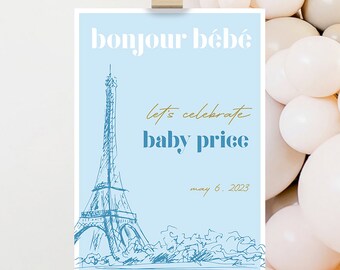 Bonjour Bebe baby shower welcome sign - digital download