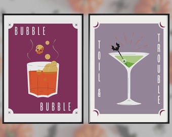 Halloween Cocktail Fall Wall Art Set Digital Download PNG SVG