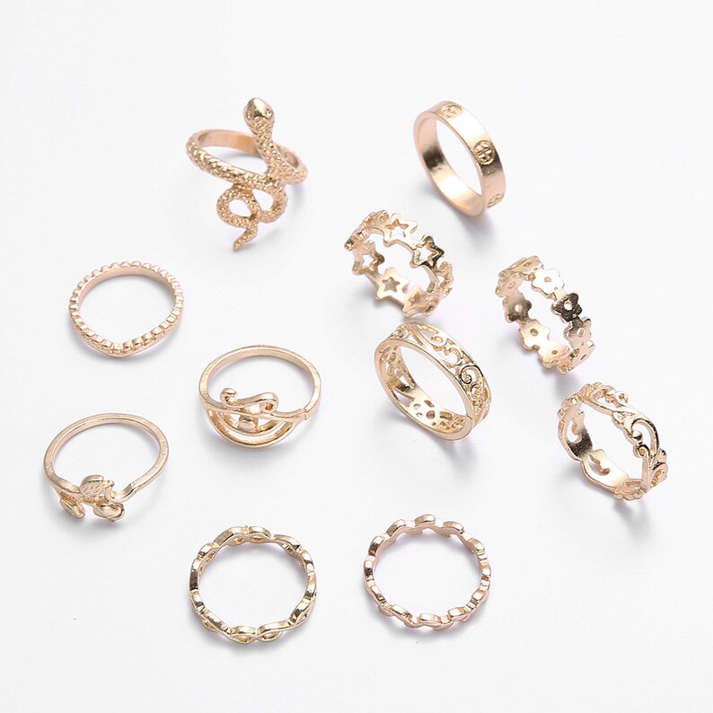 11 Piece Unique Rings Gold Snake Boho Ring Set Bohemian Ring Set Bohemian Stack Ring Set Midi Ring Set Beach Jewelry Boho Stackable Ring Set