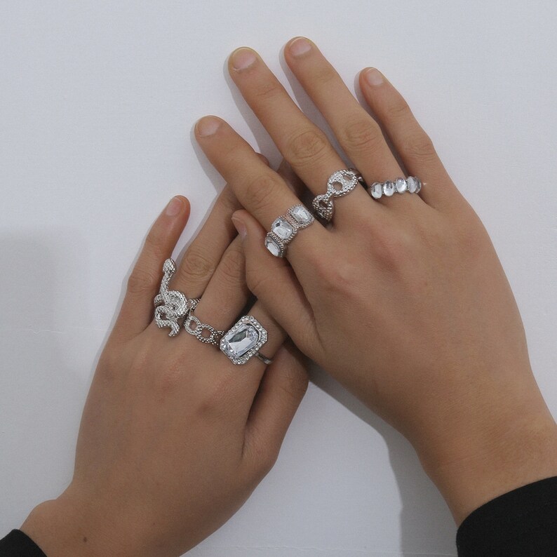 Fashion Blogger Style Snake Ring Chunky Rings Influencer Diamond Ring Ring Gift Set Fashion Boho Ring Set Stone Silver Boho Rings