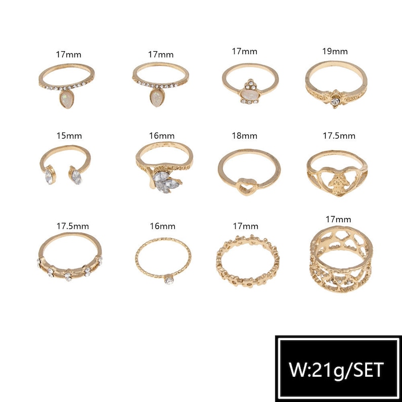 12 Piece Unique Rings Bohemian Knuckle Stacking Ring Set for Women Vintage Ring Set Retro Ring Set Boho Ring Set Stackable Ring Set Gift