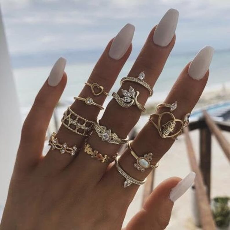 12 Piece Unique Rings Bohemian Knuckle Stacking Ring Set for Women Vintage Ring Set Retro Ring Set Boho Ring Set Stackable Ring Set Gift