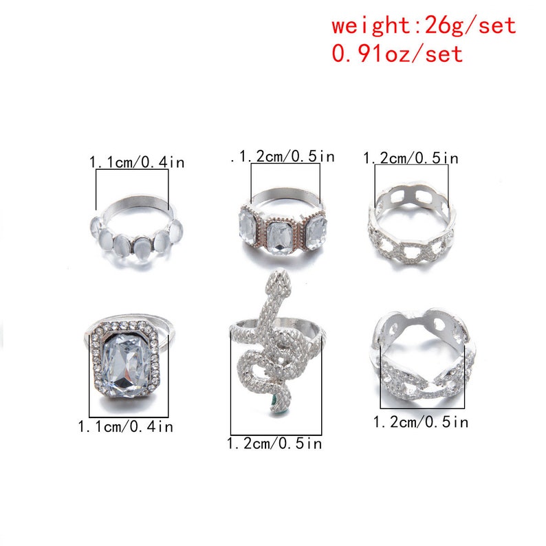 Fashion Blogger Style Snake Ring Chunky Rings Influencer Diamond Ring Ring Gift Set Fashion Boho Ring Set Stone Silver Boho Rings
