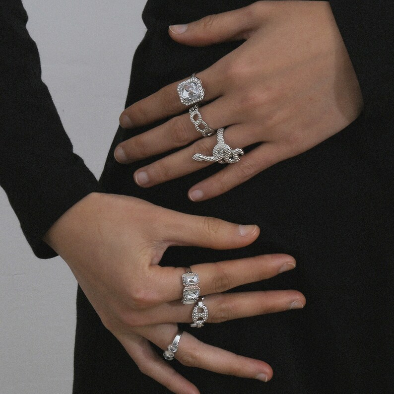 Fashion Blogger Style Snake Ring Chunky Rings Influencer Diamond Ring Ring Gift Set Fashion Boho Ring Set Stone Silver Boho Rings
