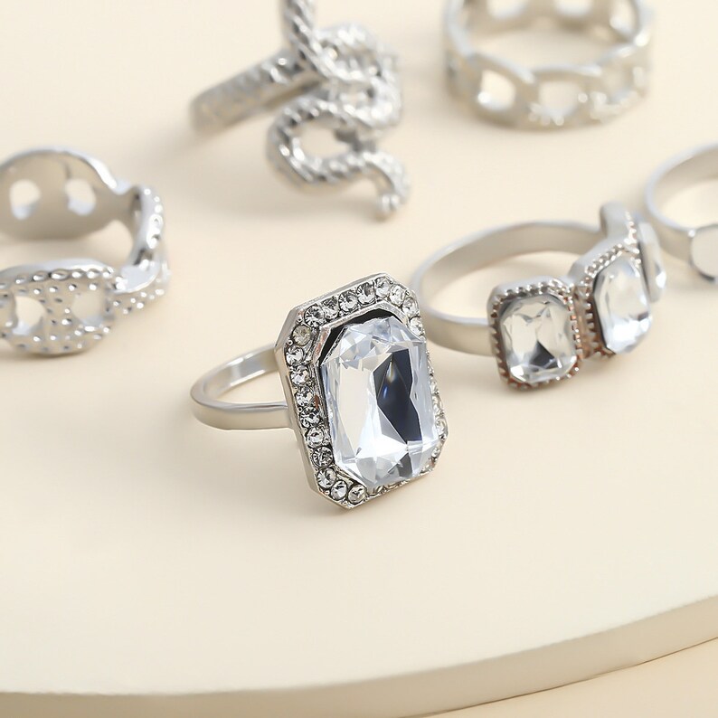 Fashion Blogger Style Snake Ring Chunky Rings Influencer Diamond Ring Ring Gift Set Fashion Boho Ring Set Stone Silver Boho Rings