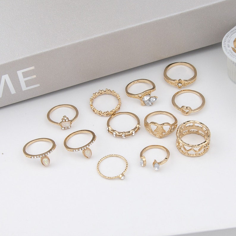 12 Piece Unique Rings Bohemian Knuckle Stacking Ring Set for Women Vintage Ring Set Retro Ring Set Boho Ring Set Stackable Ring Set Gift