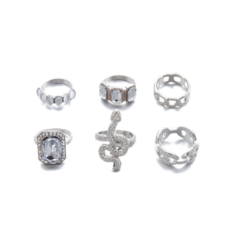 Fashion Blogger Style Snake Ring Chunky Rings Influencer Diamond Ring Ring Gift Set Fashion Boho Ring Set Stone Silver Boho Rings