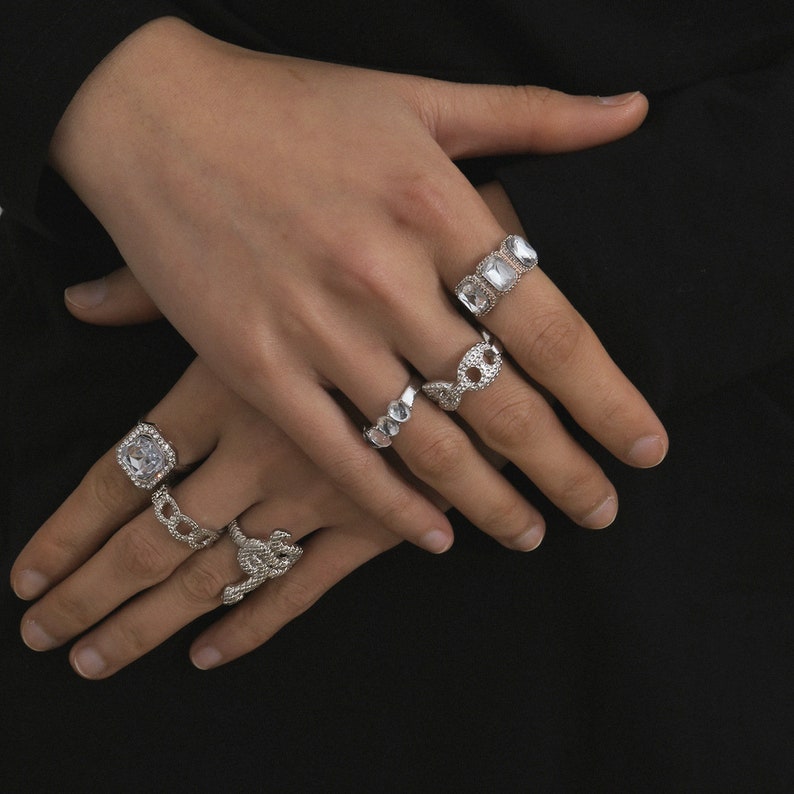 Fashion Blogger Style Snake Ring Chunky Rings Influencer Diamond Ring Ring Gift Set Fashion Boho Ring Set Stone Silver Boho Rings