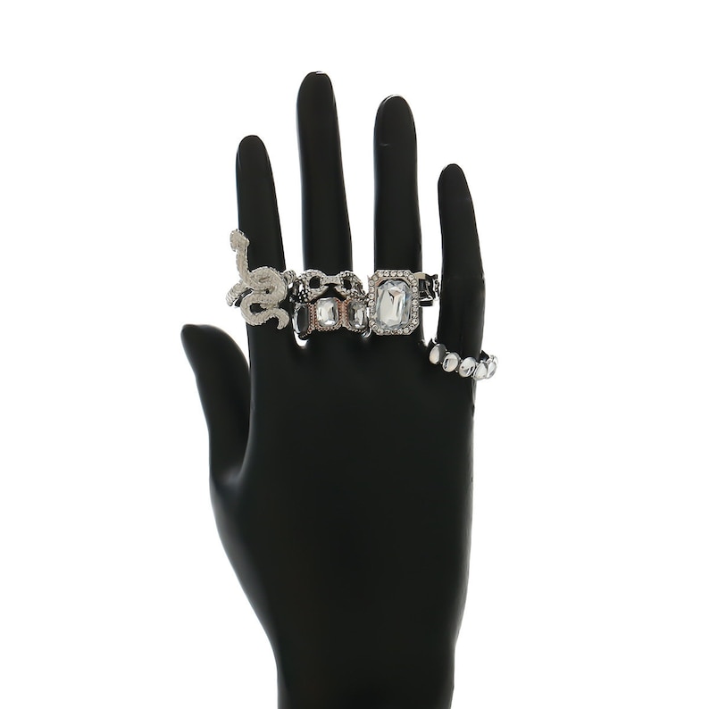 Fashion Blogger Style Snake Ring Chunky Rings Influencer Diamond Ring Ring Gift Set Fashion Boho Ring Set Stone Silver Boho Rings