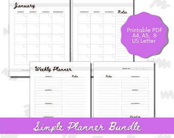 Simple Planner Inserts // Weekly, Monthly Planner // Printable Notepads // Printable PDF // Digital Download // A4, A5, US Letter